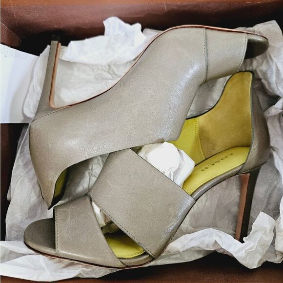 NIB COACH Manhattan Soft Vintage Leather Pump Open Toe Heels In Slate Grey 7.5 - Picture 14 of 16